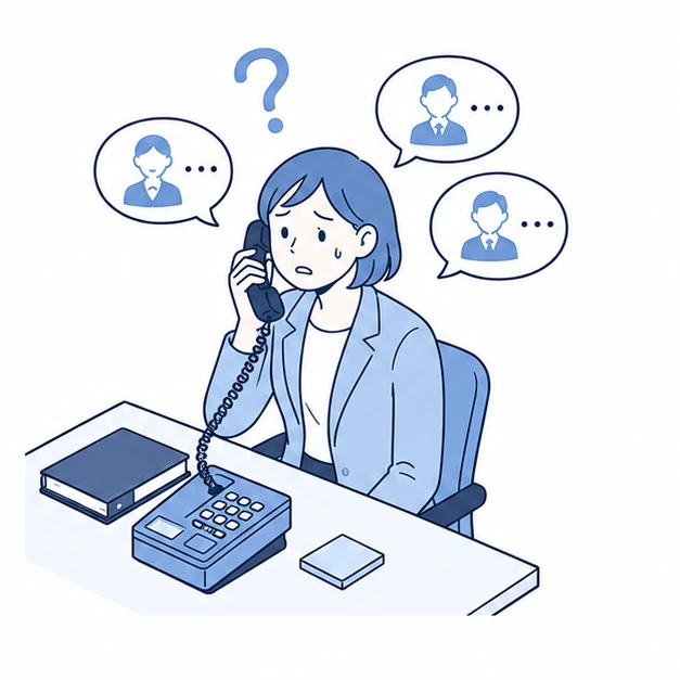 電話で担当者が分からず困っている様子のイラスト