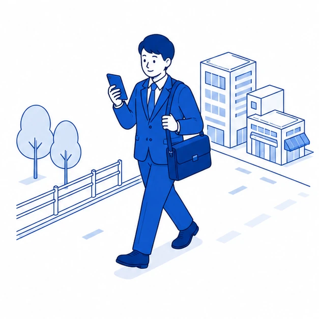 営業担当者が外出先でスマホを確認しているイラスト