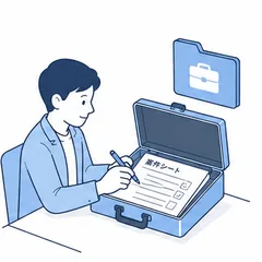 案件シートに記入している担当者のイラスト