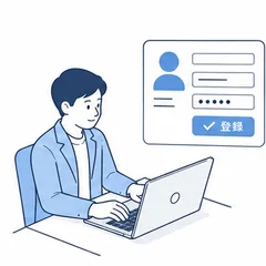 顧客情報を登録している担当者のイラスト