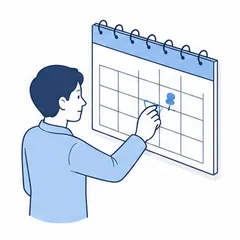 カレンダーで予定を確認している担当者のイラスト
